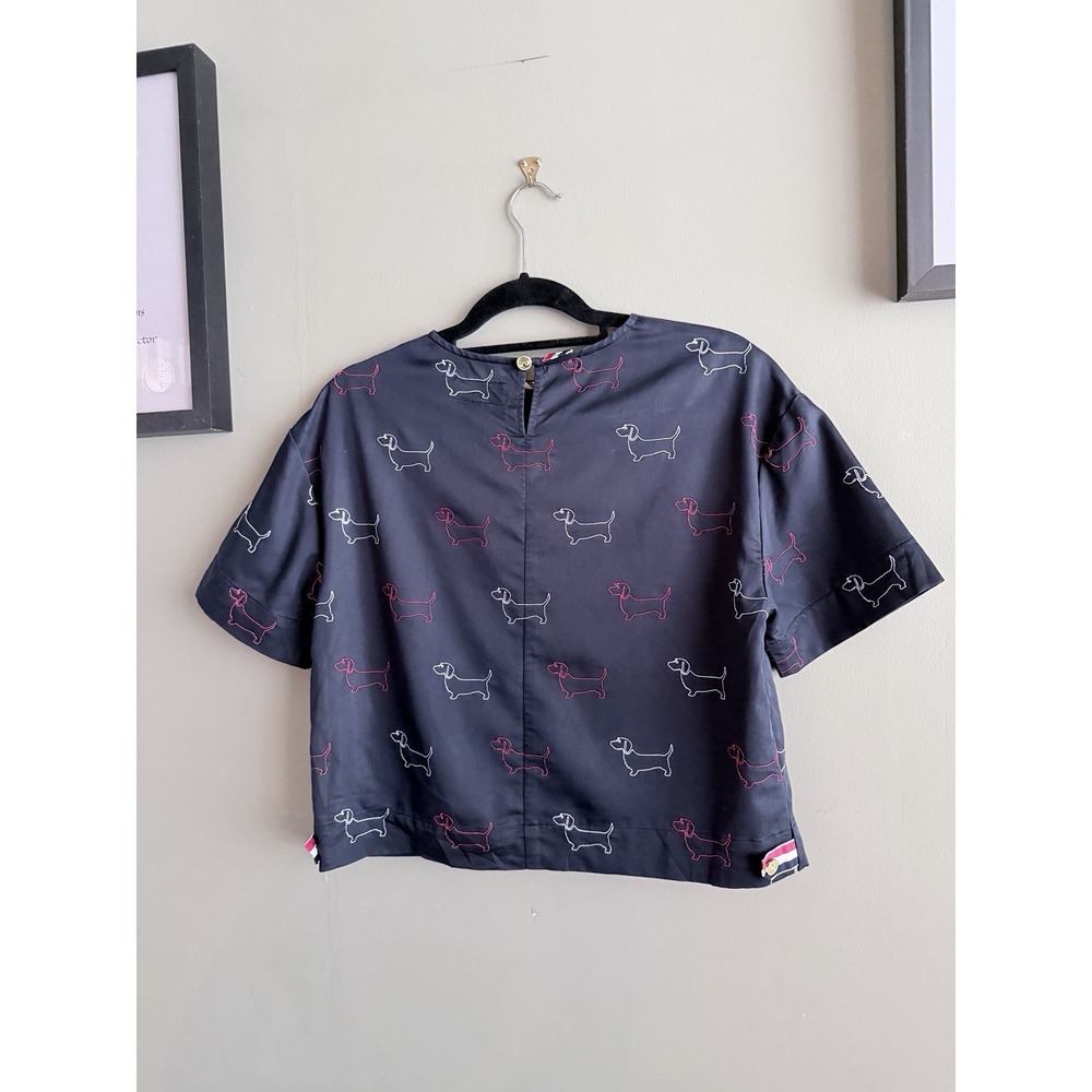 Thom Browne Hector Dachshund Embroidered Blouse Top Navy Made Japan Size 1 - Picture 6 of 12